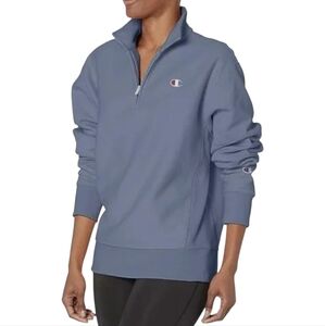 CHAMPION Women's Blue-Purple Oversized Quarter Zip Reverse Weave Sweatshirt